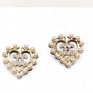 Fashion Jewelry Gold and Pearl Heart Earrings
